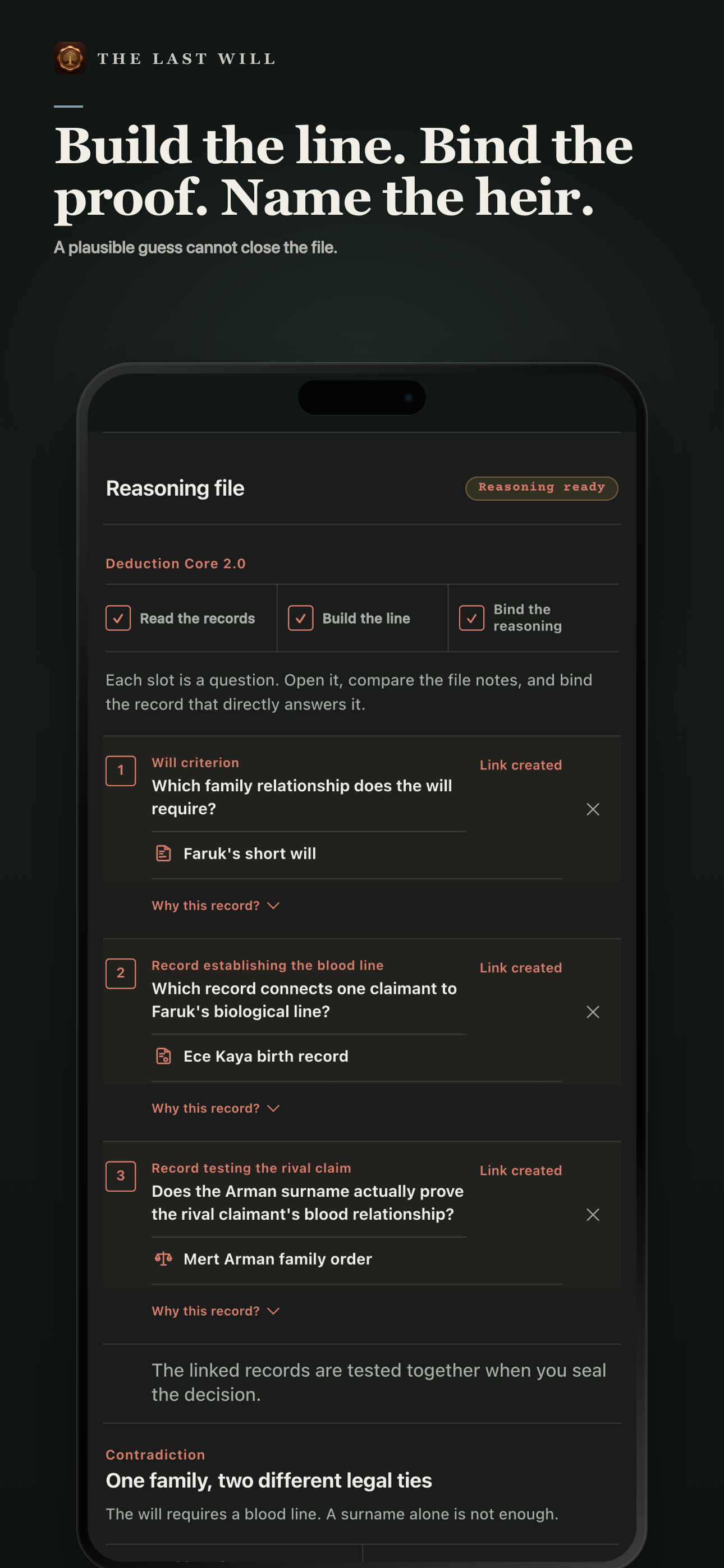 Deduction Core reasoning file with records bound to three conclusions